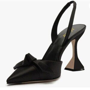 miss left Women Trendy Closed Pointed Toe Slingback Pumps Bowknots,Black Sandals